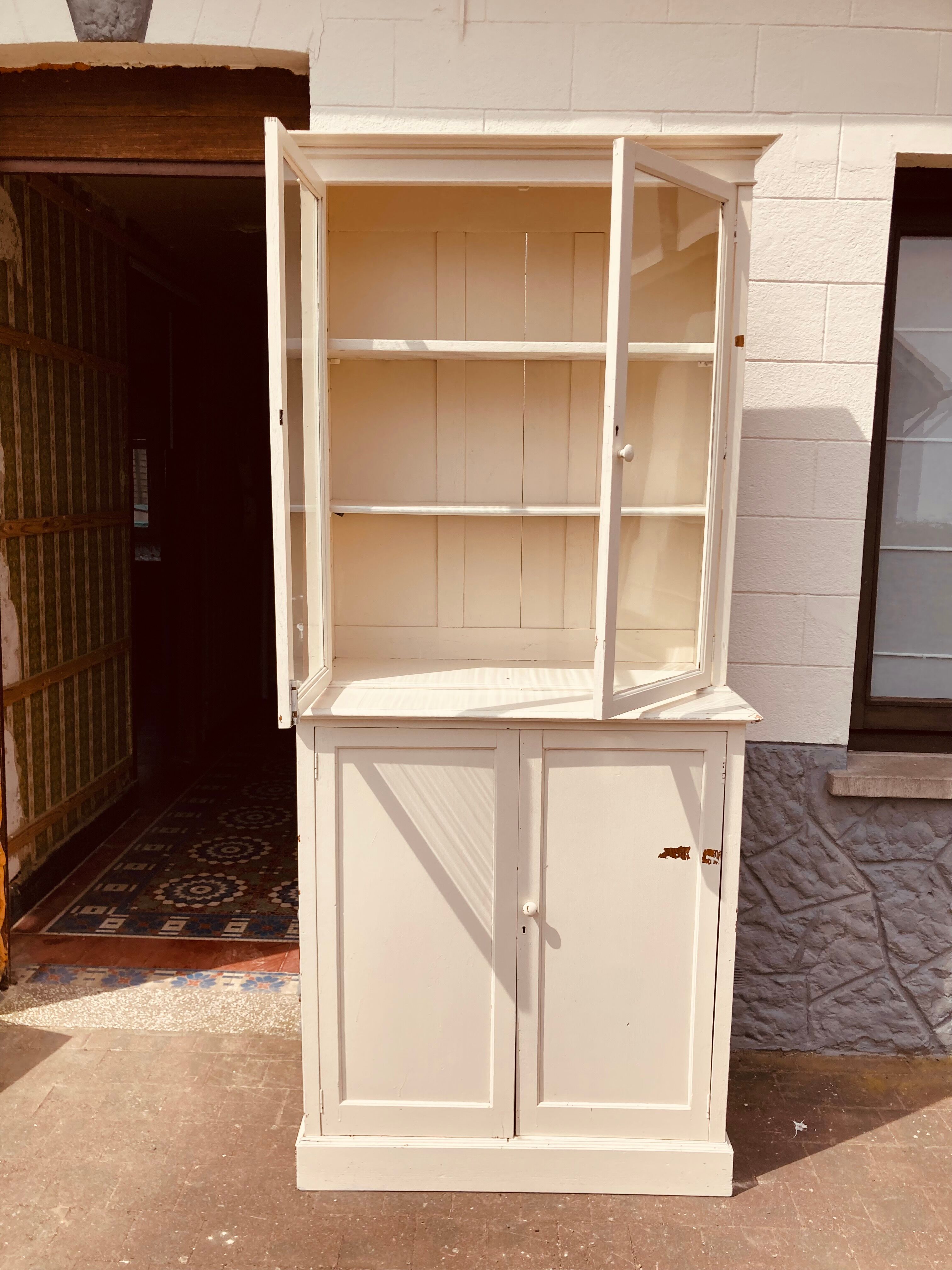 White patina glazed sideboard