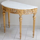Louis XVI-style gilded wooden console, half-moon in shape