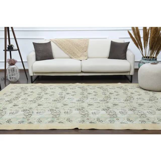 1970s Vintage Turkish Oushak Handmade Wool Cotton Beige Area Rug 170x280