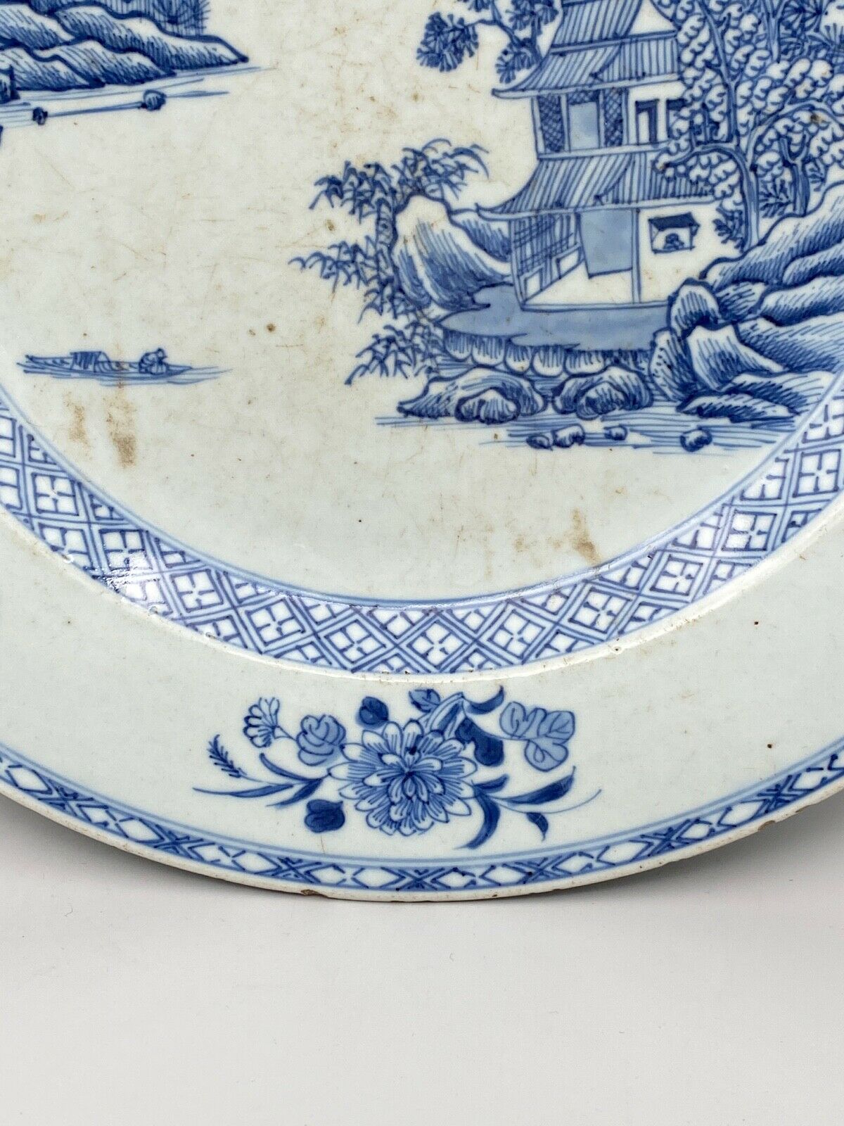 Blue and white porcelain dish China XVlllth pagoda decoration