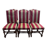 Suite de 6 chaises de style Louis XIII velours rayé