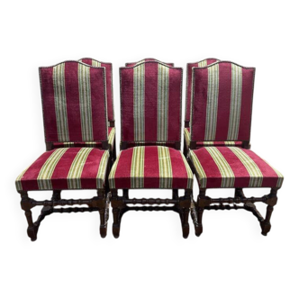 Suite de 6 chaises de style Louis XIII velours rayé