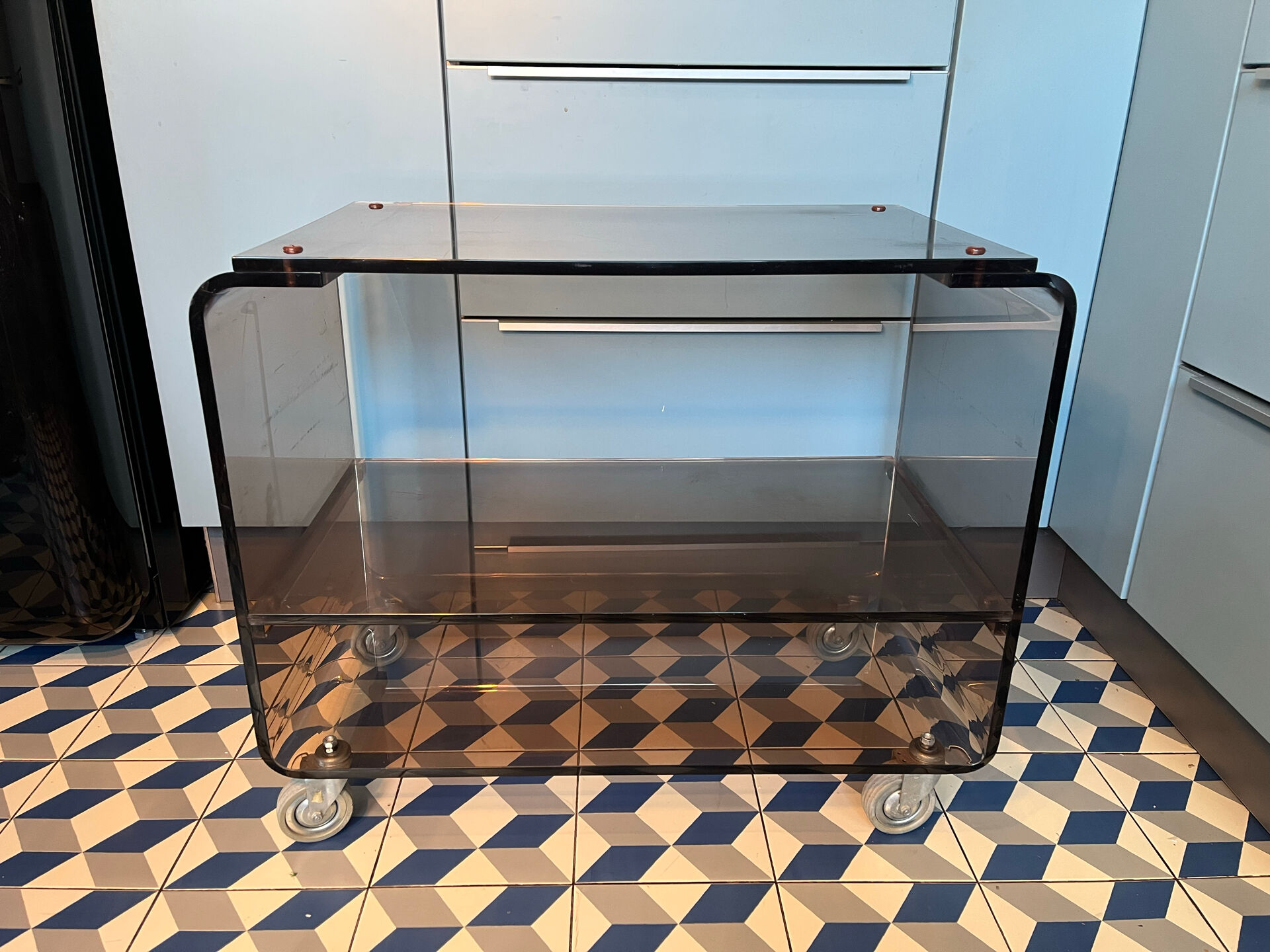 Hi-Fi furniture in smoked Plexiglas, Michel Dumas style.