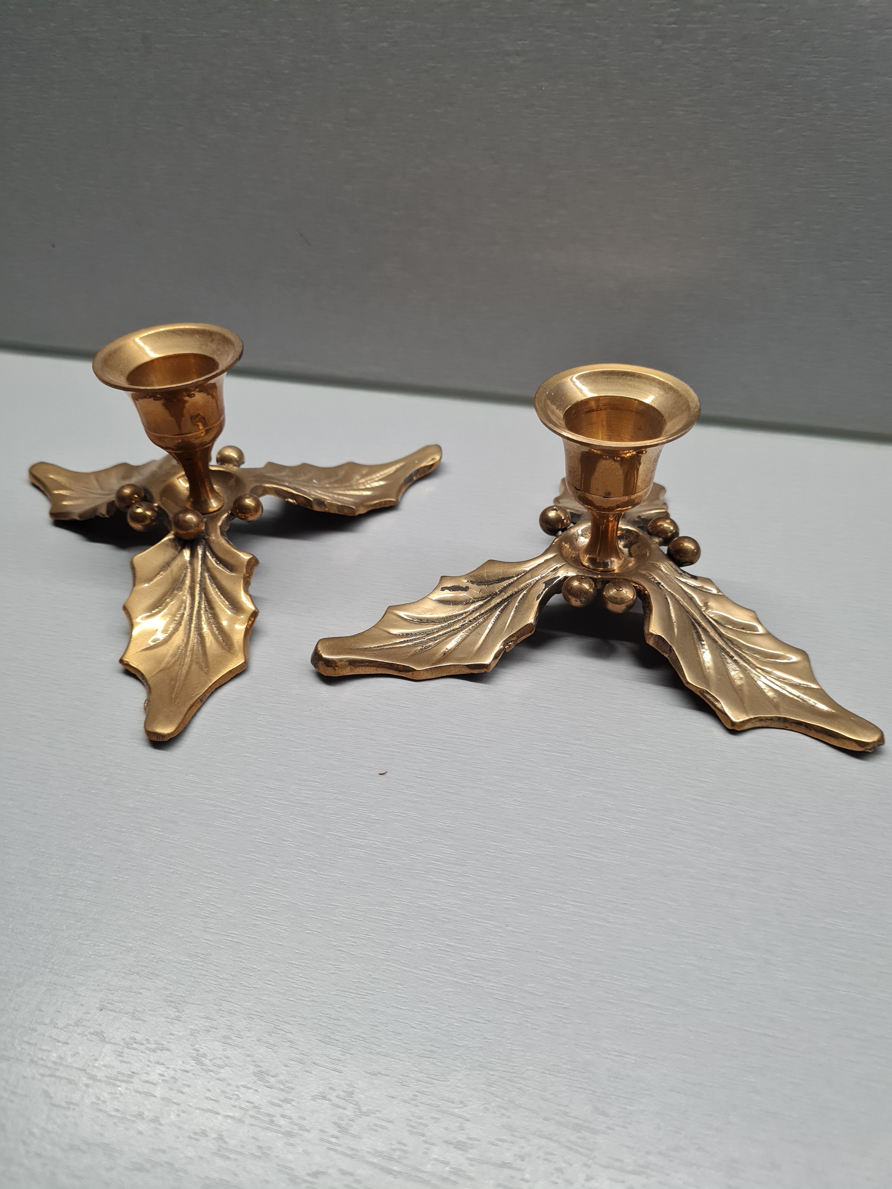 Bougeoirs vintage en laiton déco de noël houx