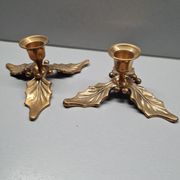Vintage brass candlesticks Christmas decoration holly