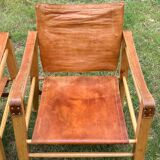 A pair of Danish beechwood and leather Safari armchairs - 1960