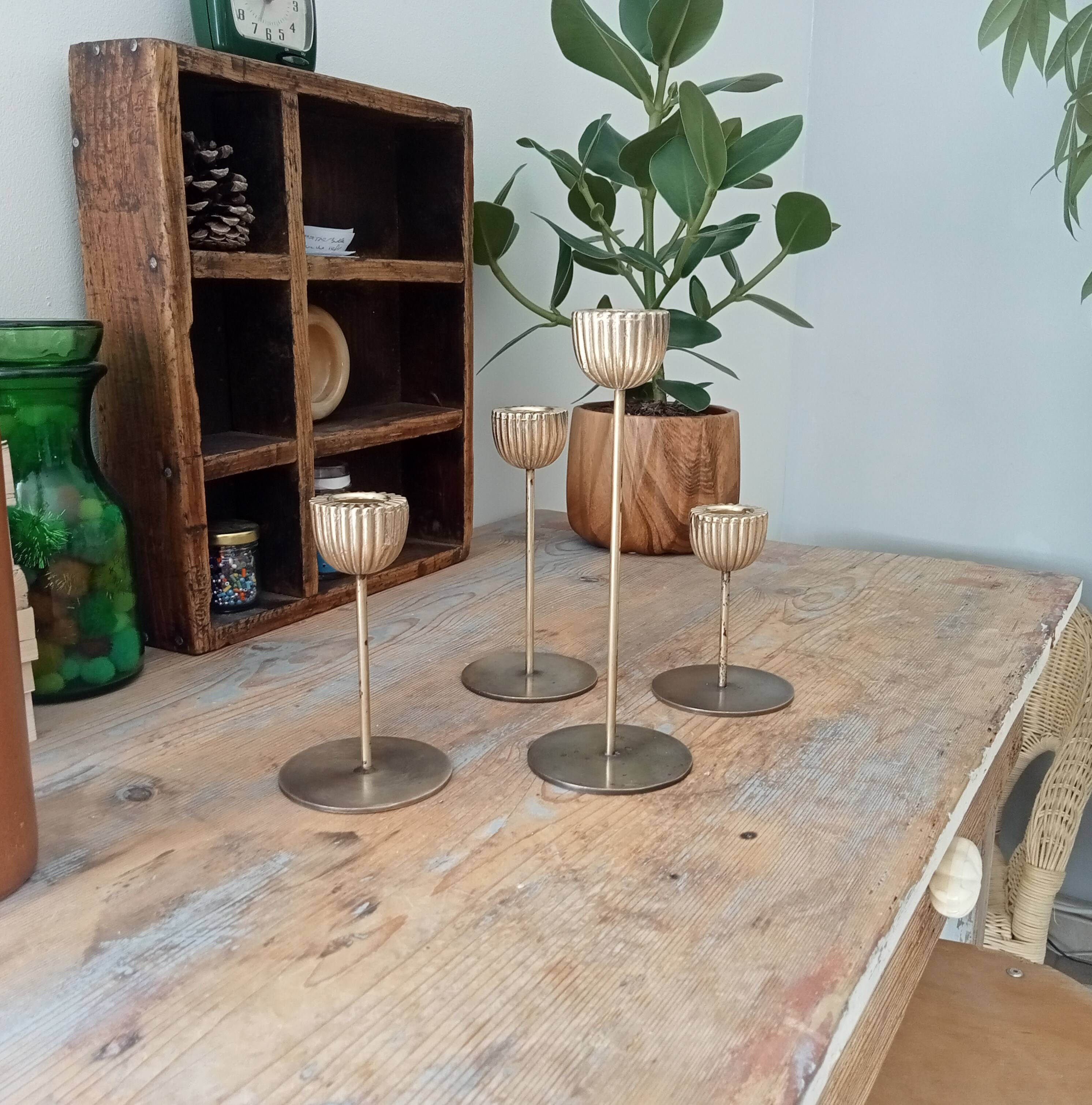 Series of Brass Tulip Candle holders 60s/70s
