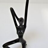 Sculptural candlestick anthropomorphic bronze blackened with woman's figure 70s