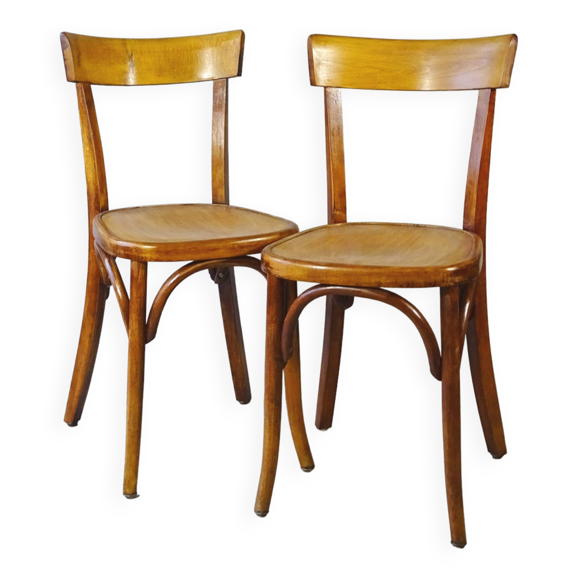 2 FISCHEL chairs, Art Deco 1938 bistro, wooden seat