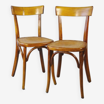 2 FISCHEL chairs, Art Deco 1938 bistro, wooden seat