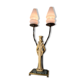 Lampe ivory resine figurines magicien 1950 a 70 a. santini made in italy 63x26 socle marbre
