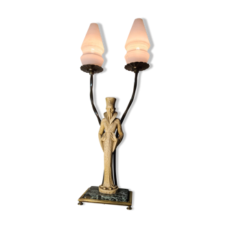 Lampe ivory resine figurines magicien 1950 a 70 a. santini made in italy 63x26 socle marbre