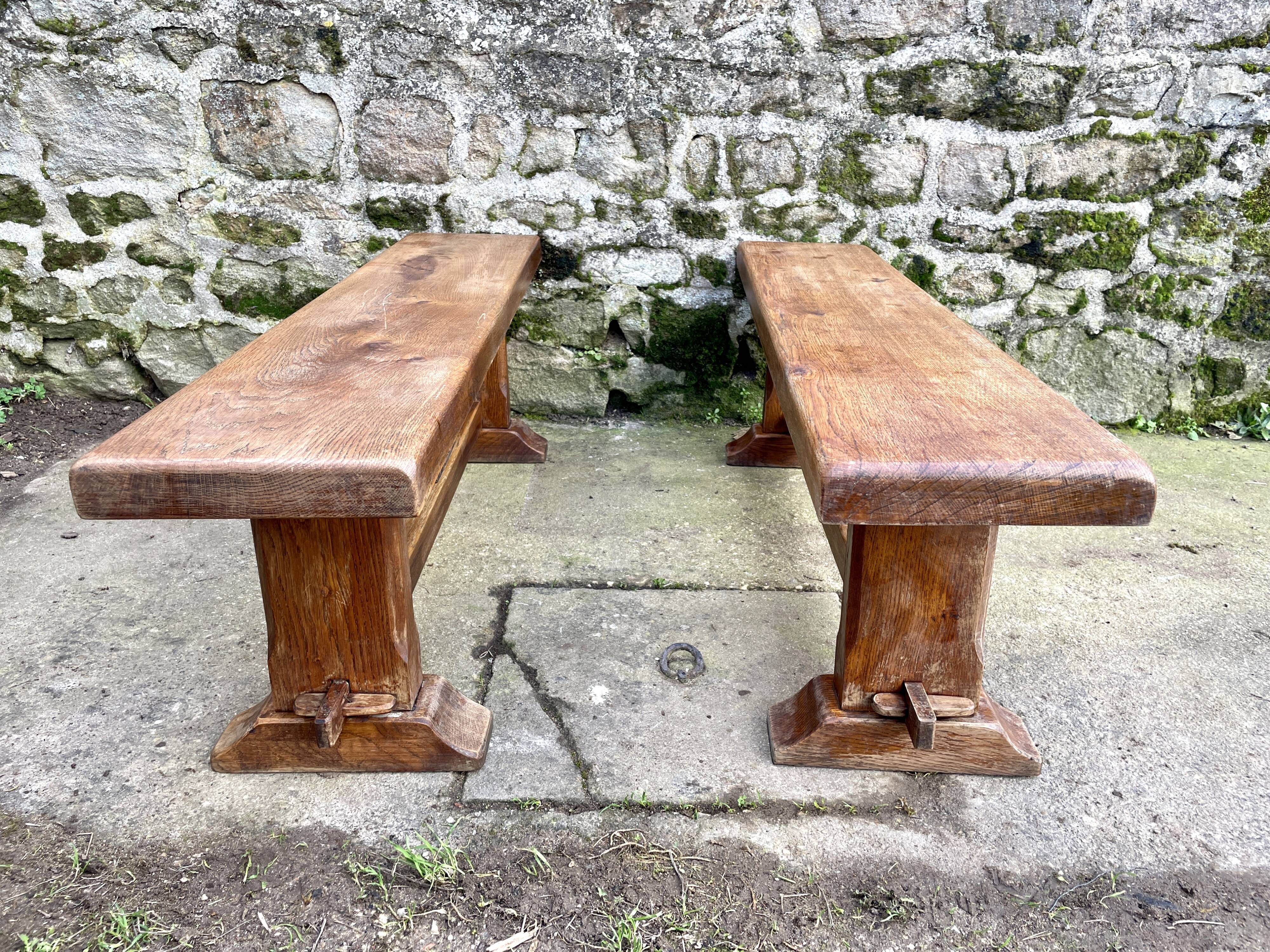 Pair of solid oak benches