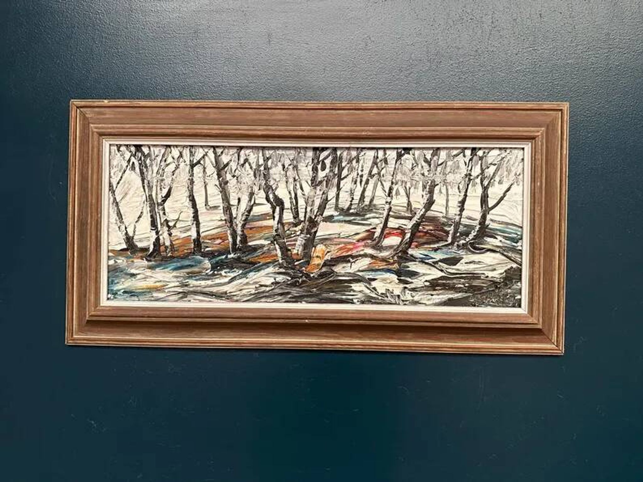 Oil on Swedish panel - "Forest in Winter" - Signed - Vintage and Framed