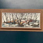 Oil on Swedish panel - "Forest in Winter" - Signed - Vintage and Framed
