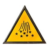 Stars yellow warning sign vintage european 1980's industrial big enamel