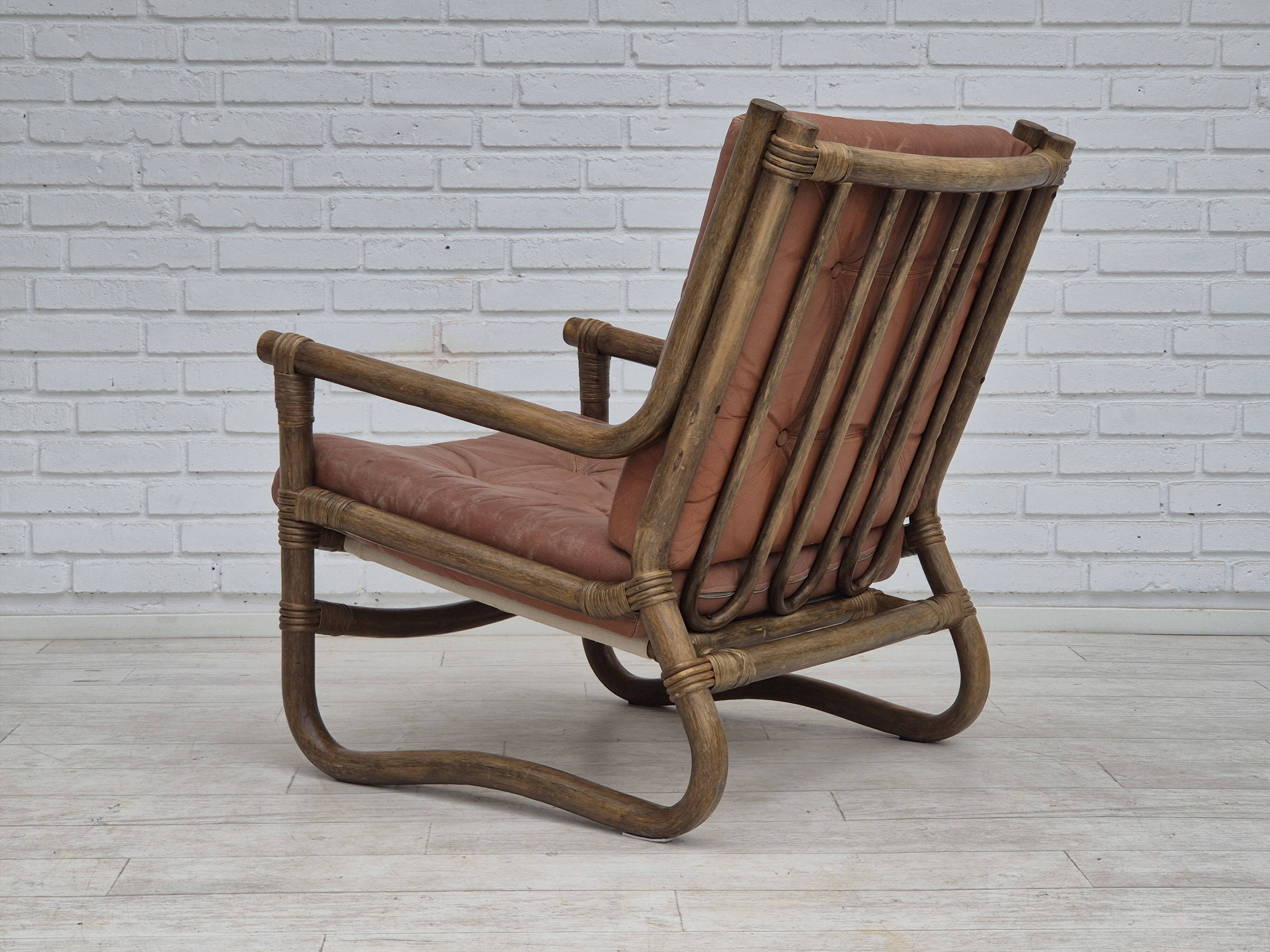 1970s, Scandinavian armchair, original very good condition, bamboo, leather.