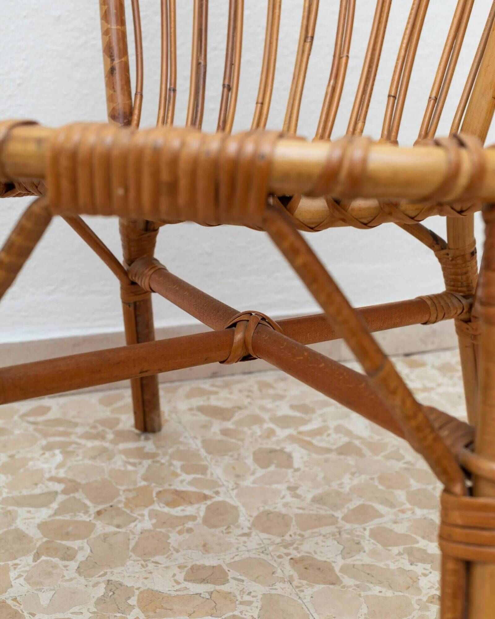 Vintage bamboo and rattan armchair, Florida style, Italy, 1970s.