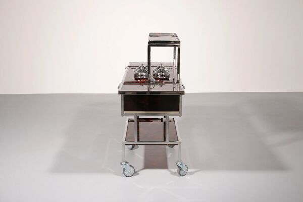 Chariot de bar en chrome et faux tortue