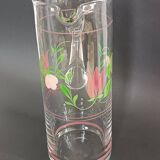 Carafe and four glasses in painted crystal, Hartzviller crystal factory, 1970