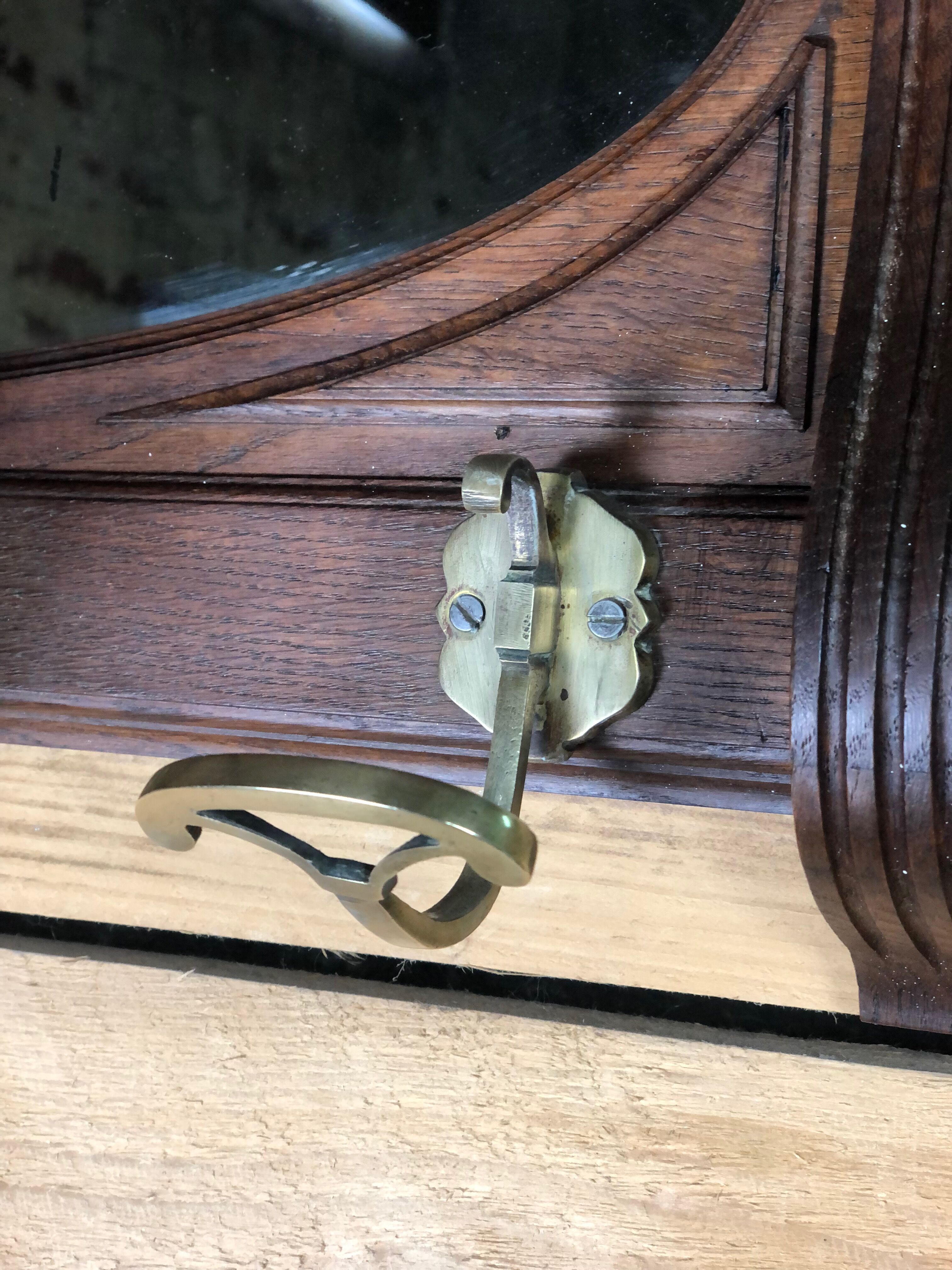 Walnut coat / towel holder 5 brass hooks 1900