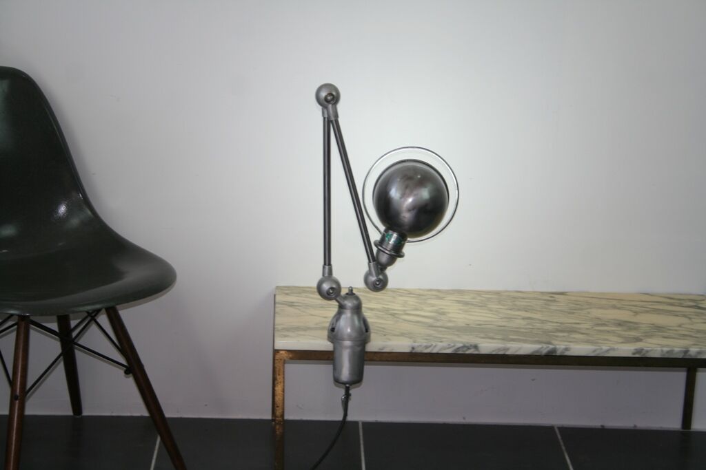 Jieldé desk lamp 2 arms 40cm base seed glossy varnish, Vintage industrial Jean Louis Domecq