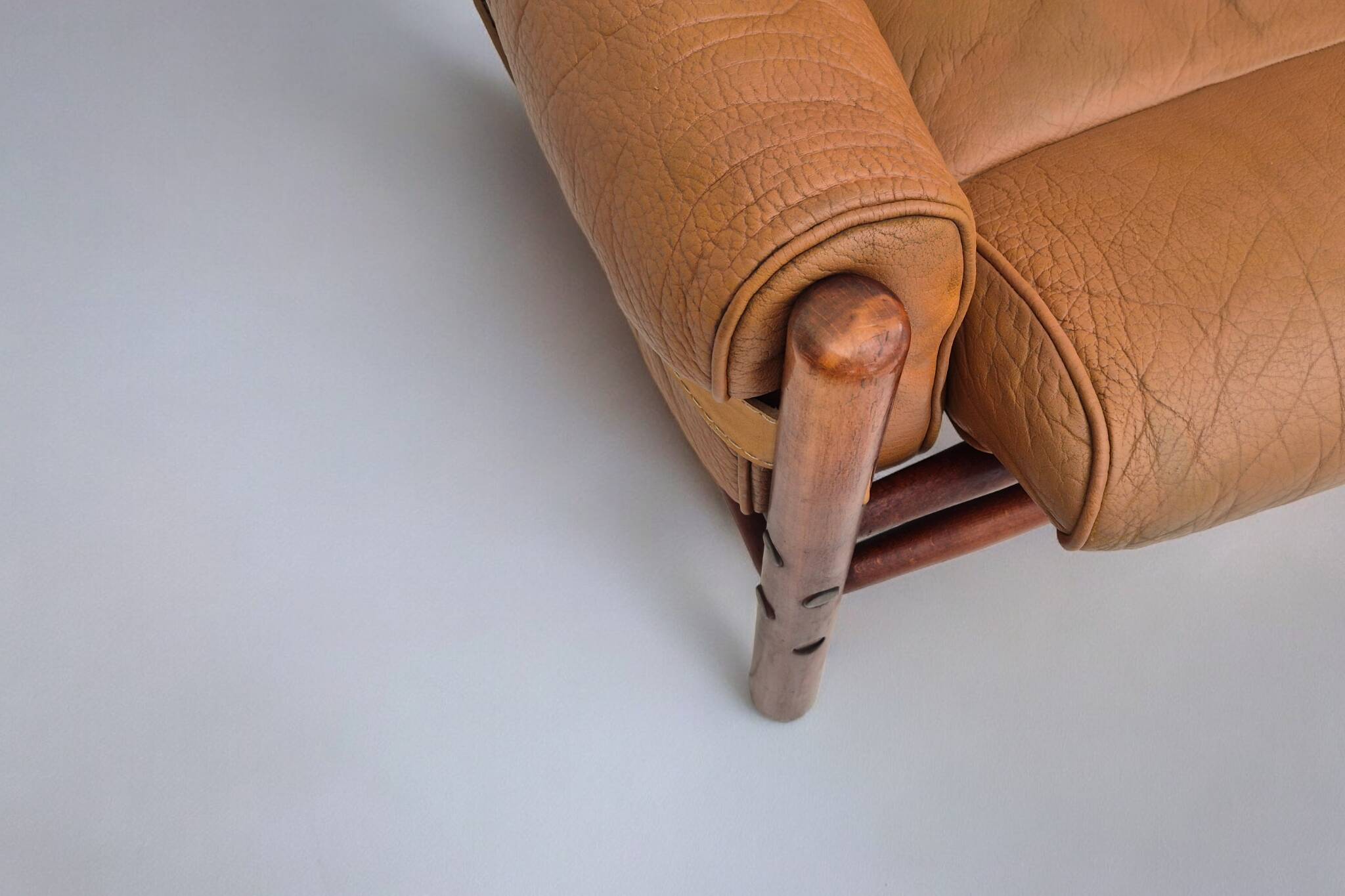 1960s, Scandinavian design by Arne Norell, sofa, model "Kontiki", original condition, leather, beech.