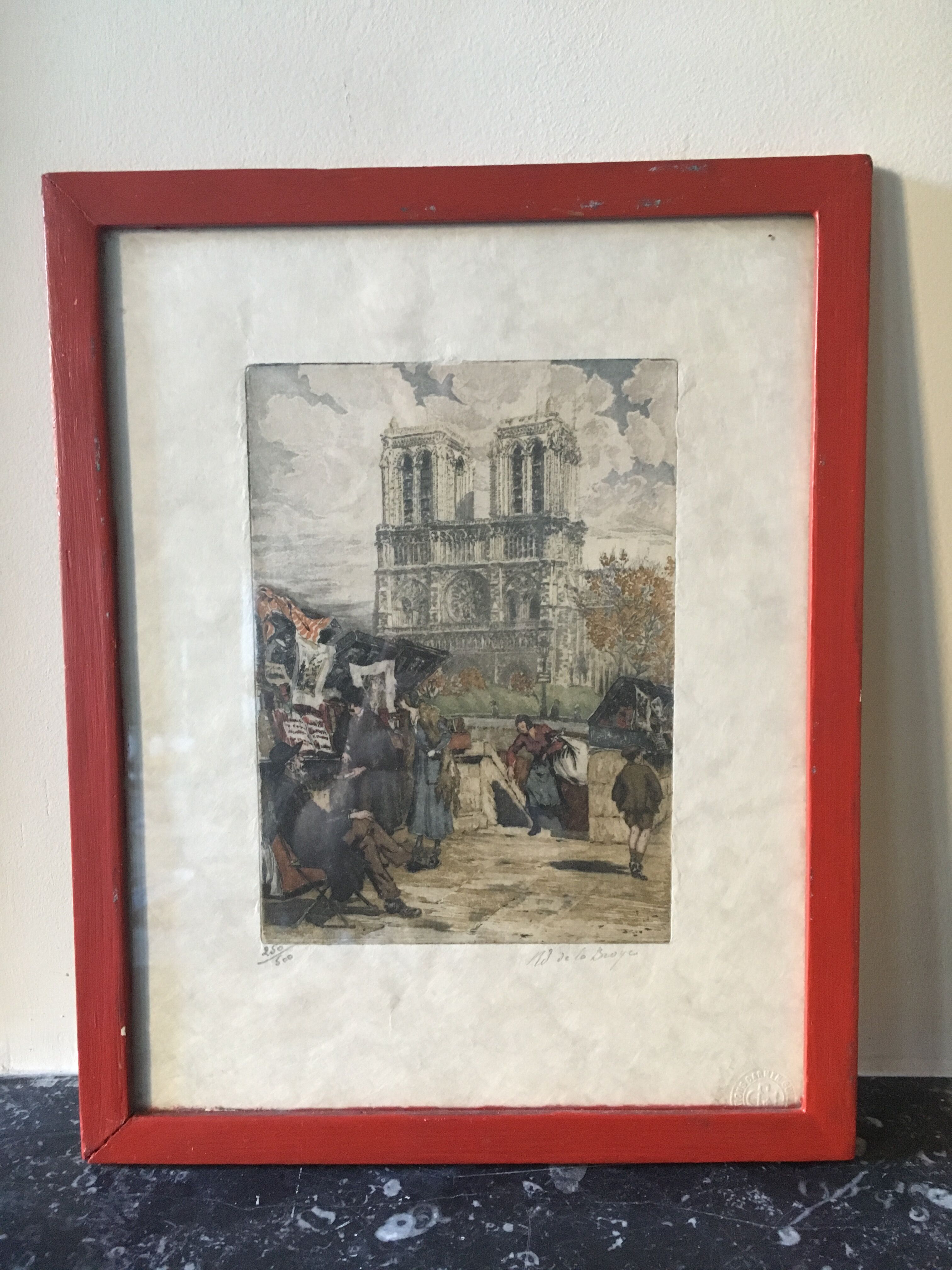Ancient lithograph Notre-Dame de Paris signed Richard de la Broye