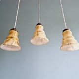 Set of 3 Art Deco pendant lights in marbled opaline, 1920s-30s