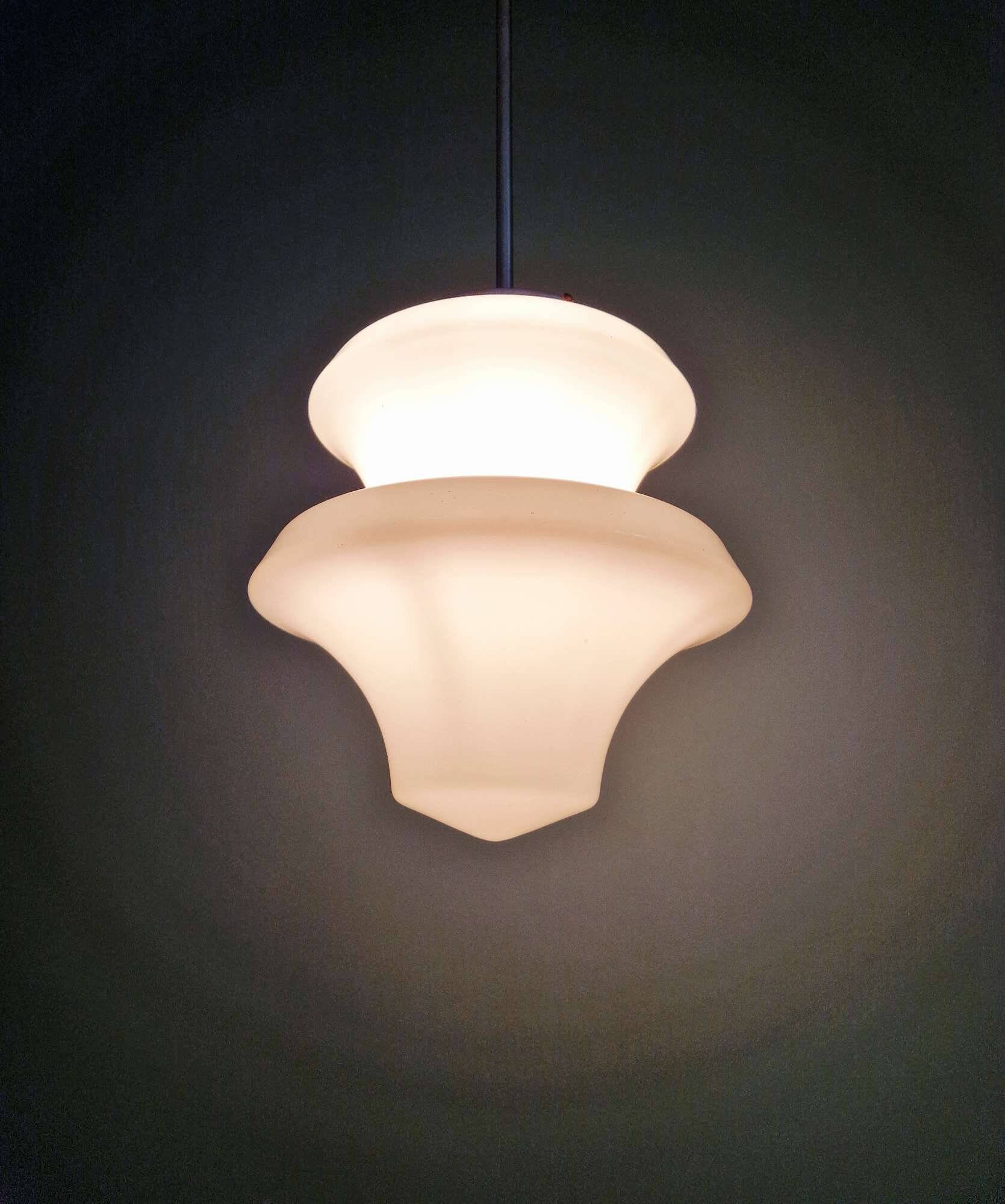 Art Deco pendant light in white opaline, 1920-30