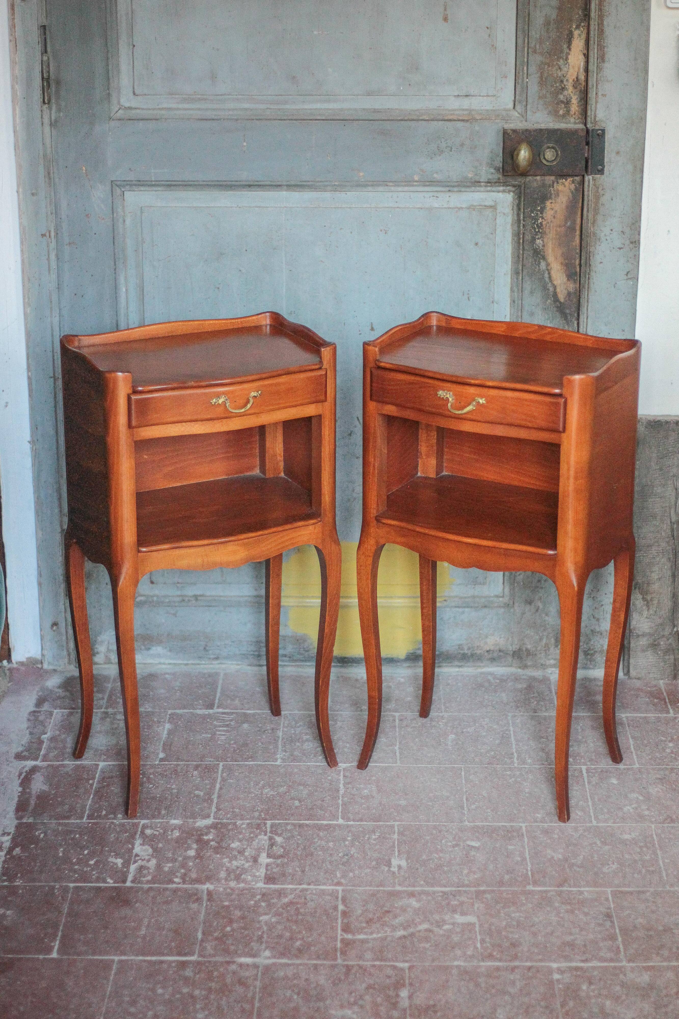 Pair of wooden bedside tables, vintage bedside table, side table.