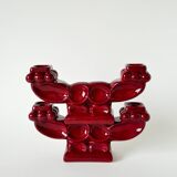 Pair of large burgundy ceramic candlesticks, 1950