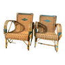 Pre-war rattan armchair duo