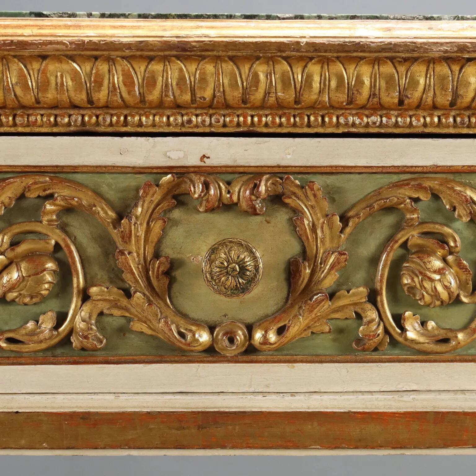 Table éclectique ancienne en bois laqué et marbre, Italie, XIXe siècle