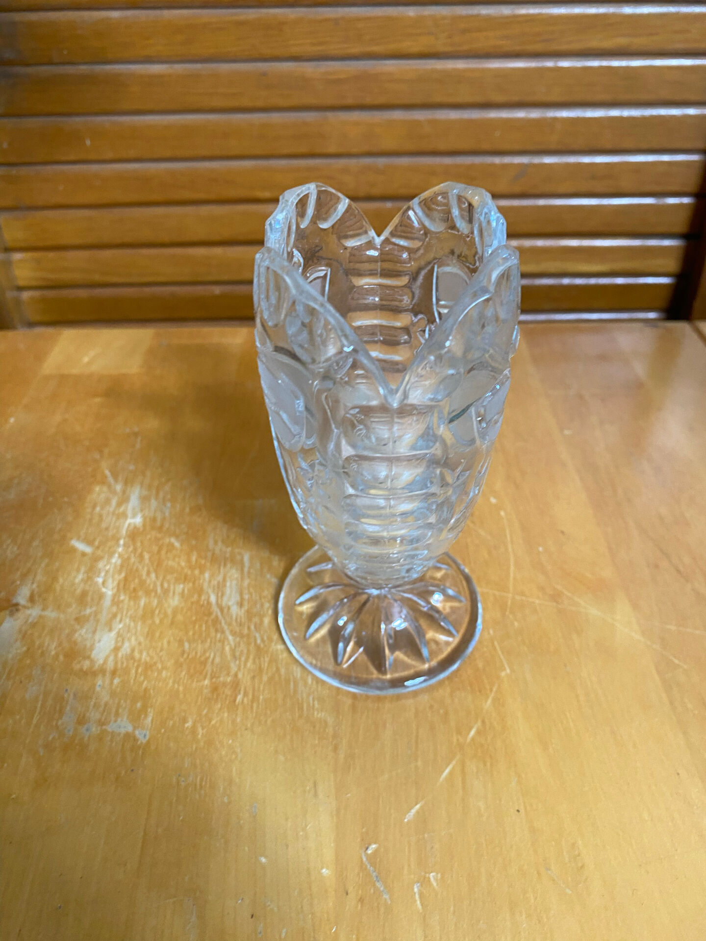 Antique Vase ANNA HUTTE Cut Crystal Bell Shape Vintage #E165