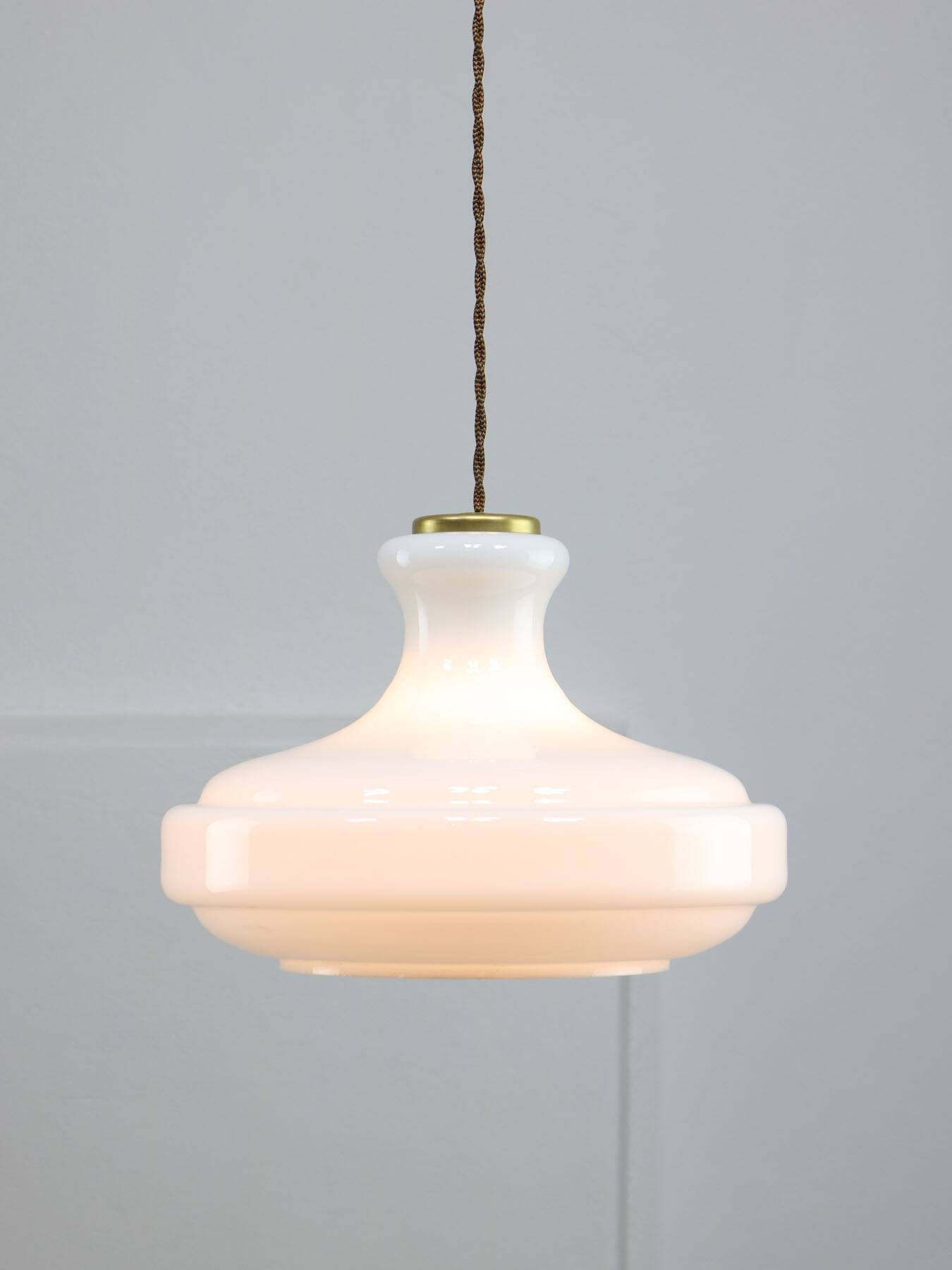 Mid-Century Italian White Glass and Brass Pendant Lamp