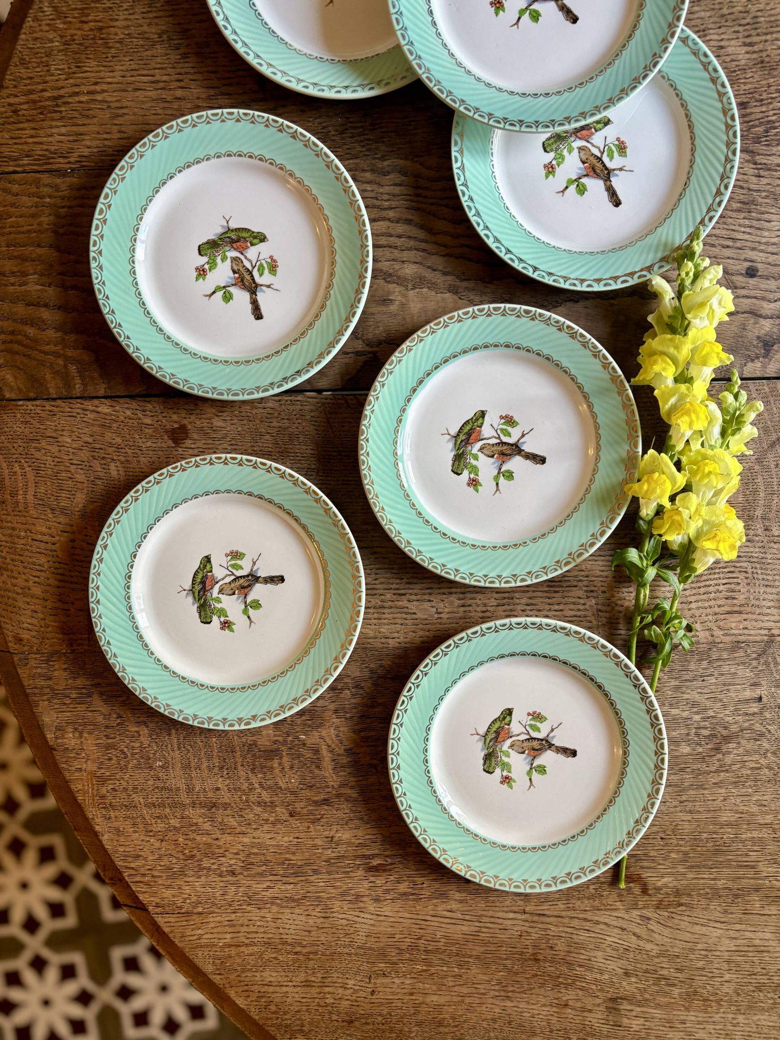 Lot de 8 assiettes à dessert vintage décors d'oiseaux