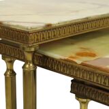 Set of 3 Nesting Tables Onyx Marble Copper Frame 1950s France