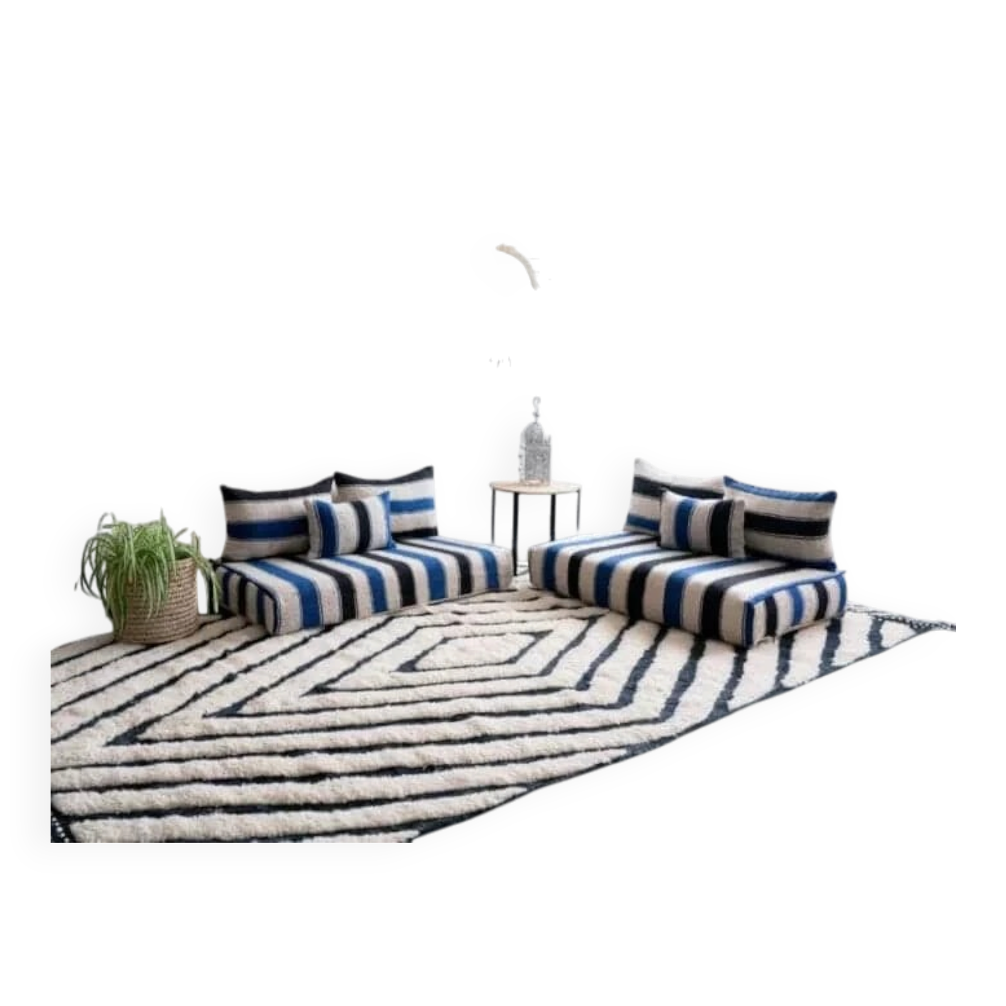 Handmade Moroccan blue and black floor cushion 120x70cm