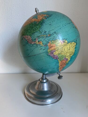 Globe vintage 1964 terrestre Taride aluminium, 36 cm