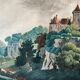 Watercolour painting XVIII "View of Lasaratz - Château de Sarraz" Canton of Va
