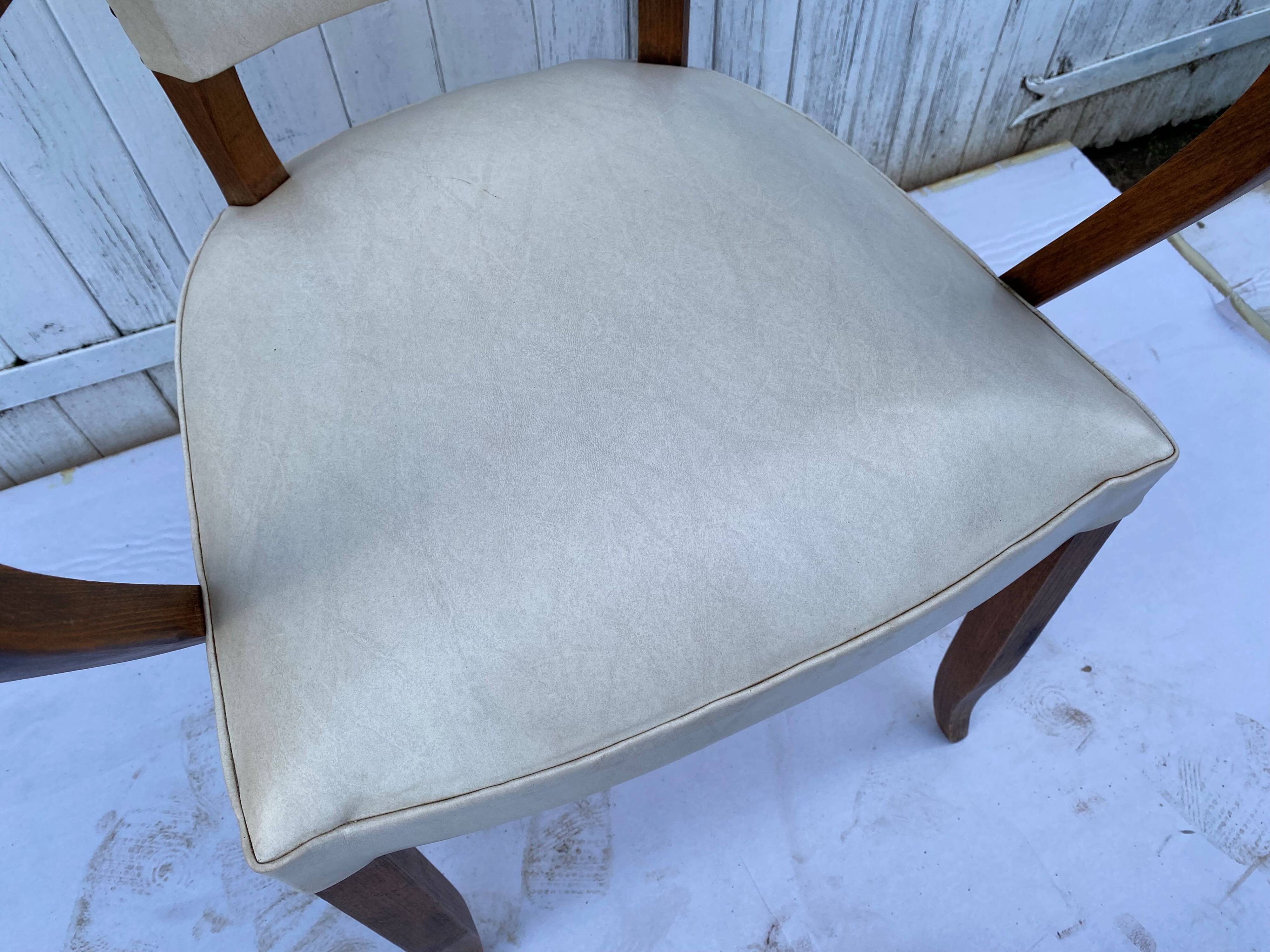 Art deco bridge armchair skai ivory white and solid wood 1930s