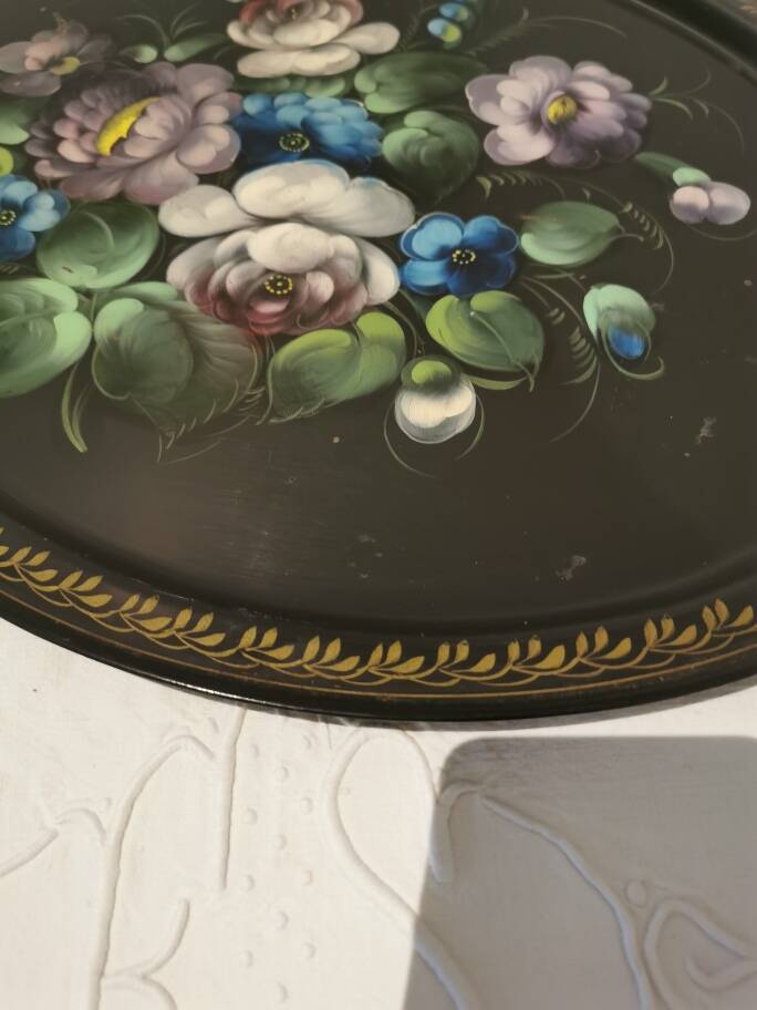 Large old painted metal tray