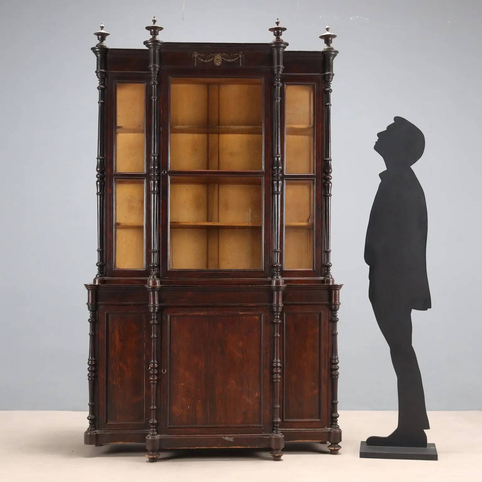 Antique rosewood library, neoclassical decorations, 19th century