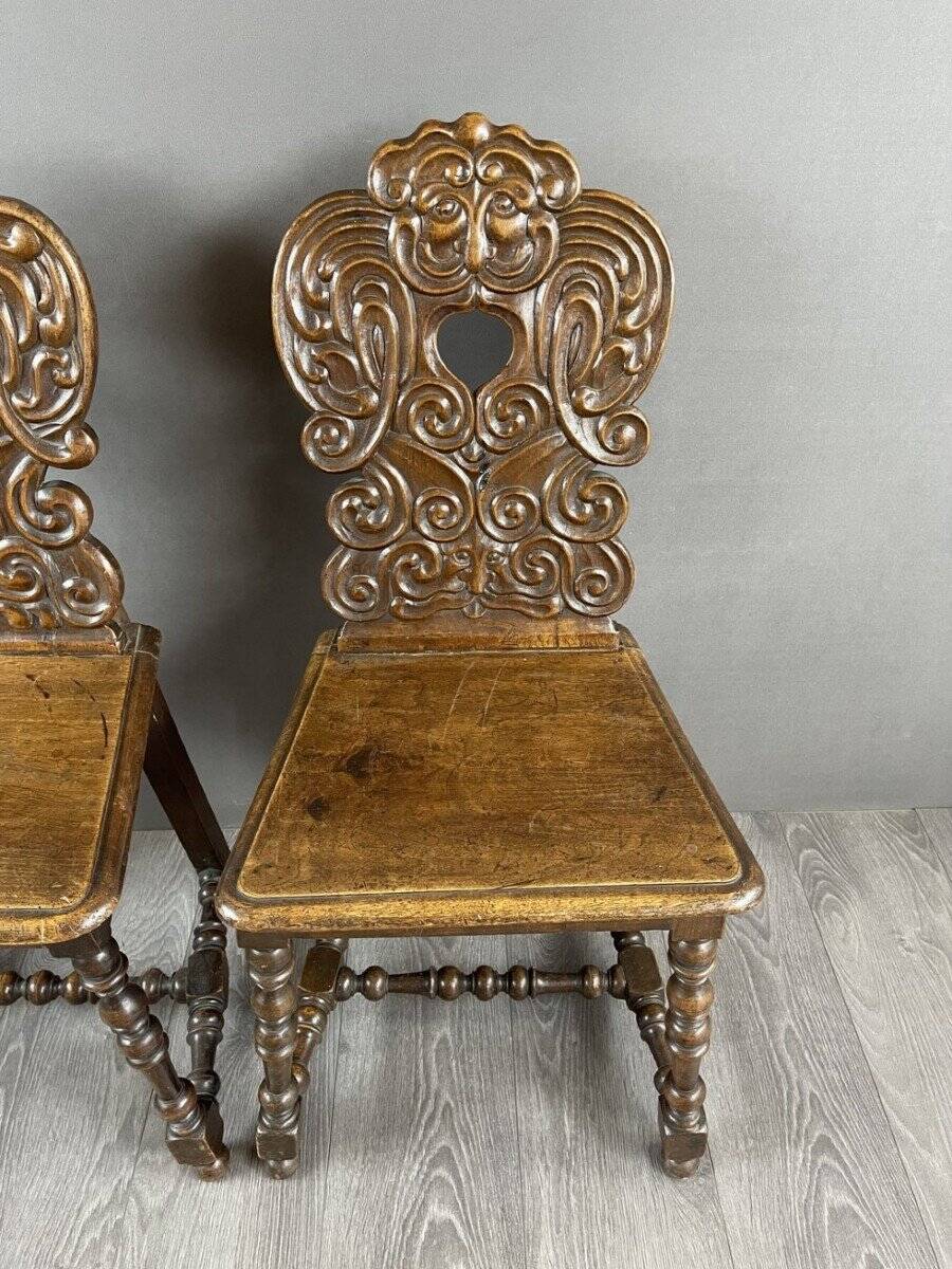 Pair of Carved Wooden Chairs, Late 19th Century