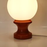 Table or bedside lamp orange wood and opaline vintage 70's hustadt