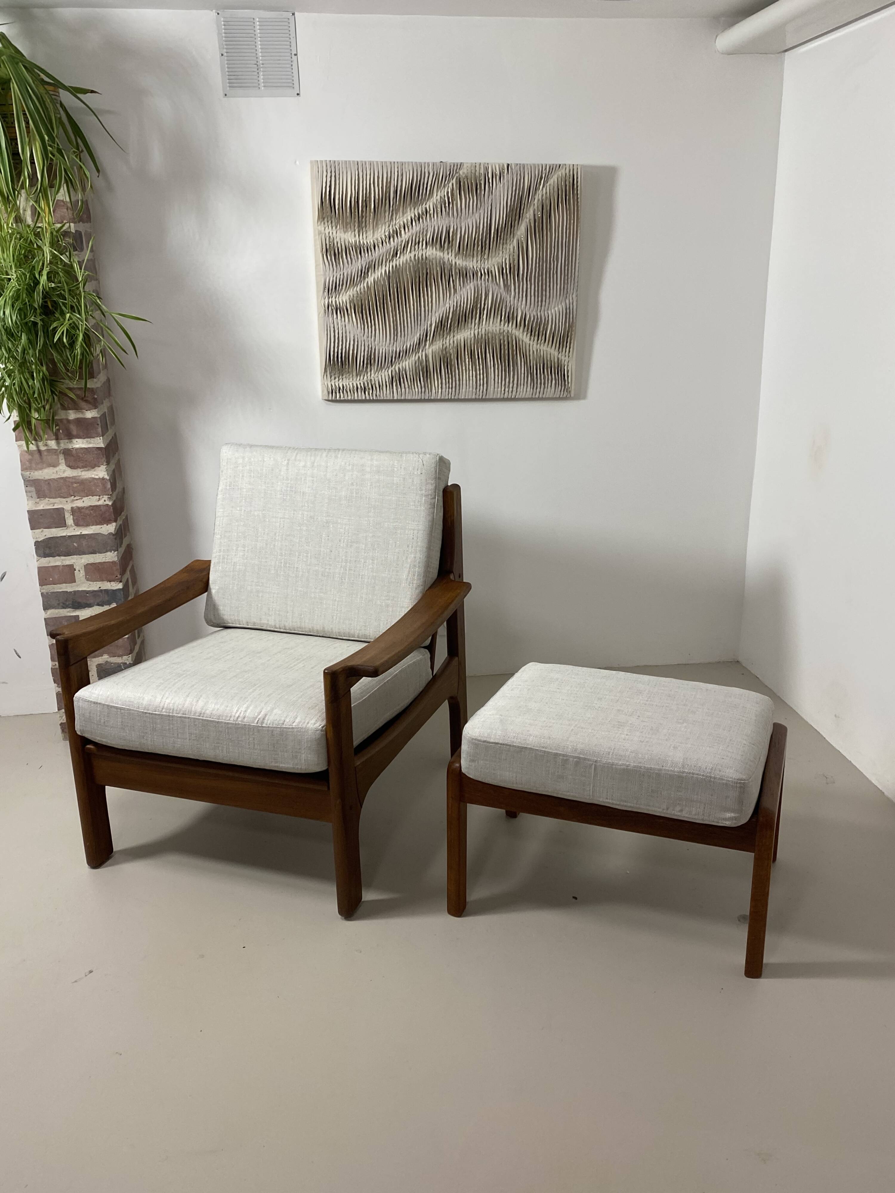 Danish teak armchair and ottoman, 1960s