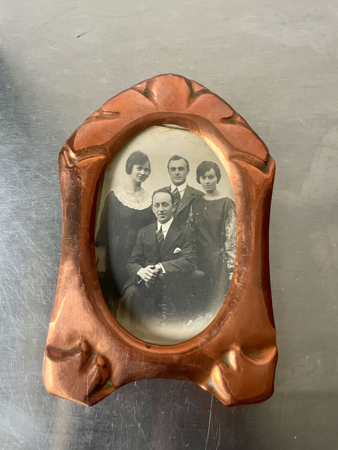 Art nouveau copper and metal photo frame