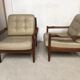 Fauteuils scandinaves cuir et teck années 60/70