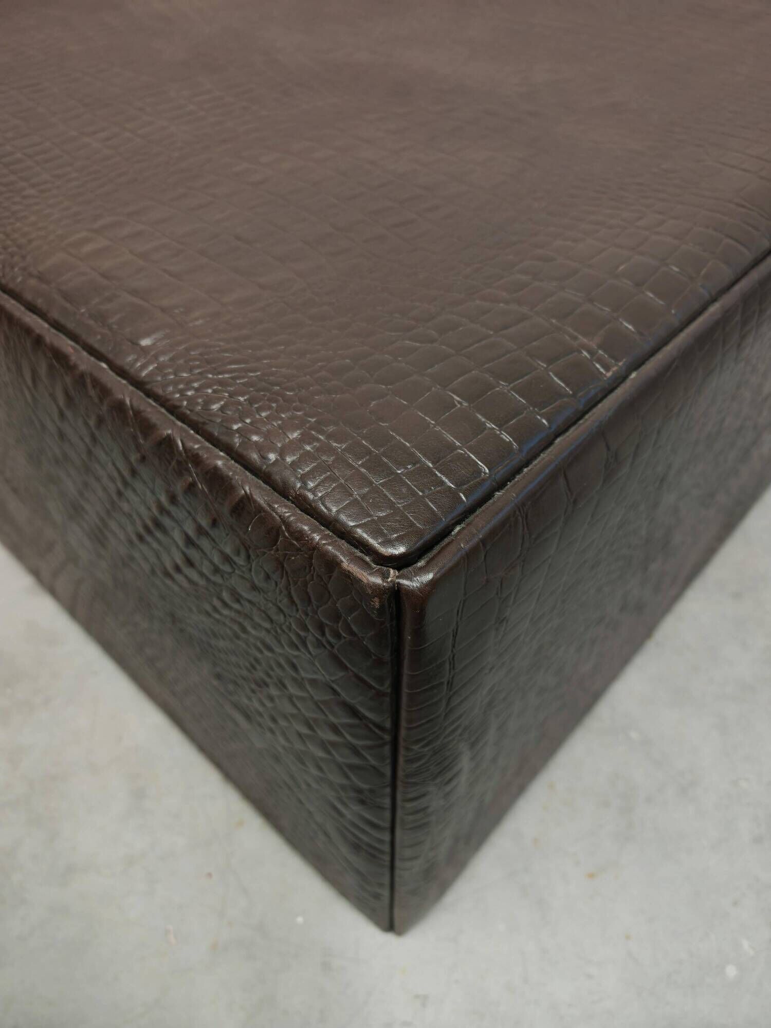 Crocodile-printed leather coffee table or ottoman, attributed to Fendi Casa.
